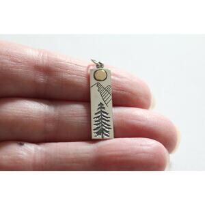Sterling Silver Pine Tree Charm with Bronze Sun